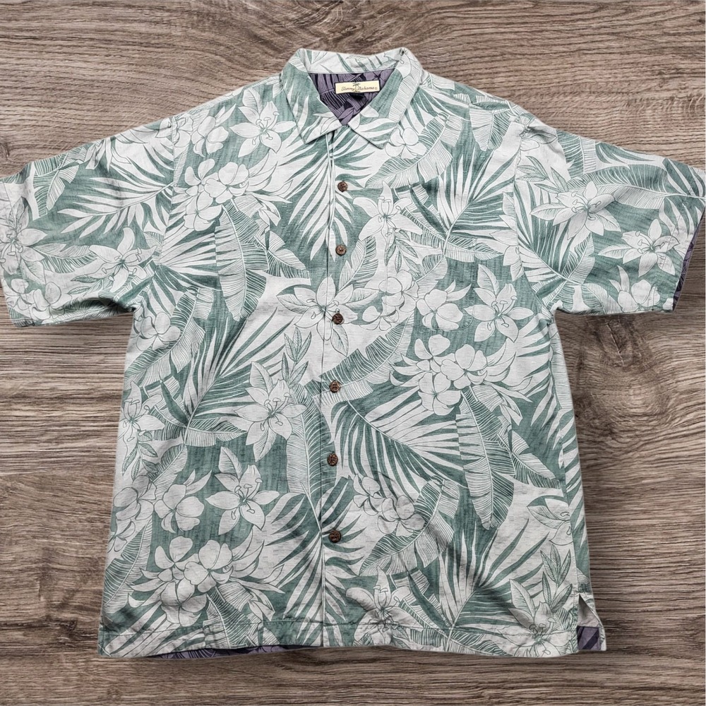 Tommy Bahama Silk Hawaiian Shirt Floral Tropical Resort Wear Mens Large